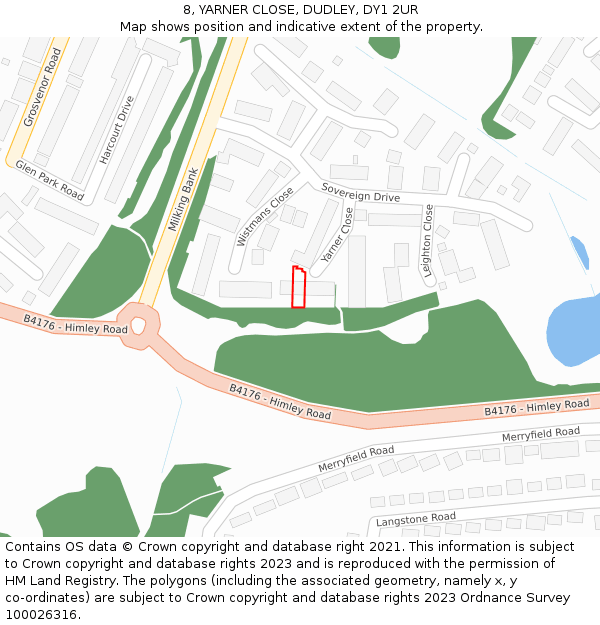 8, YARNER CLOSE, DUDLEY, DY1 2UR: Location map and indicative extent of plot