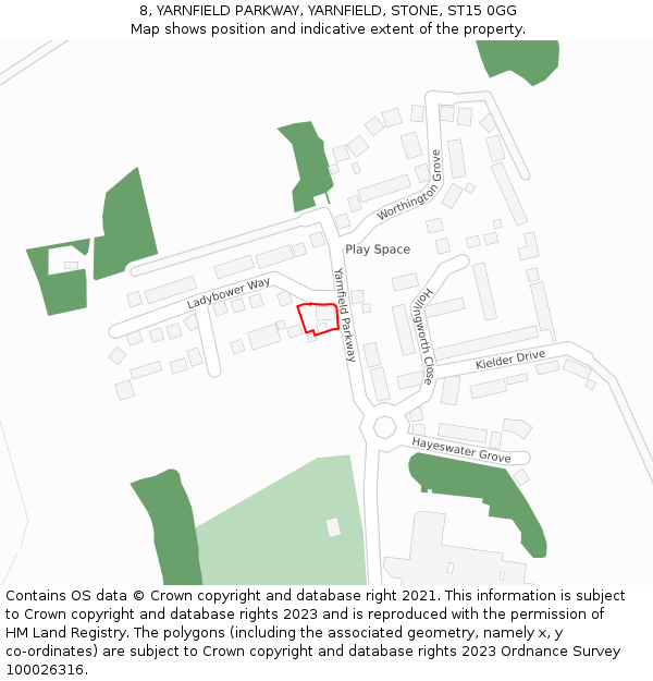 8, YARNFIELD PARKWAY, YARNFIELD, STONE, ST15 0GG: Location map and indicative extent of plot