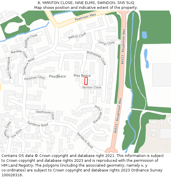 8, YARNTON CLOSE, NINE ELMS, SWINDON, SN5 5UQ: Location map and indicative extent of plot