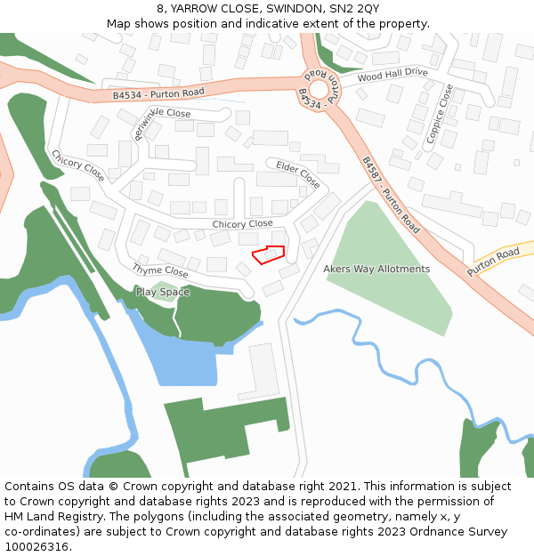 8, YARROW CLOSE, SWINDON, SN2 2QY: Location map and indicative extent of plot