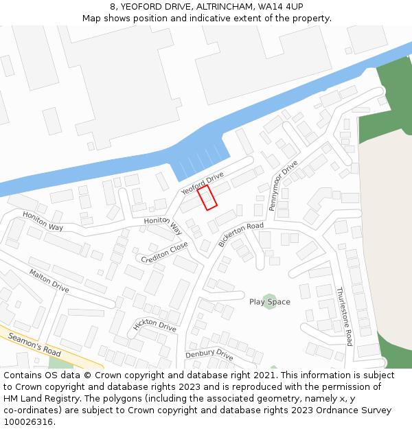8, YEOFORD DRIVE, ALTRINCHAM, WA14 4UP: Location map and indicative extent of plot