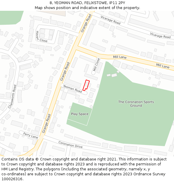 8, YEOMAN ROAD, FELIXSTOWE, IP11 2PY: Location map and indicative extent of plot