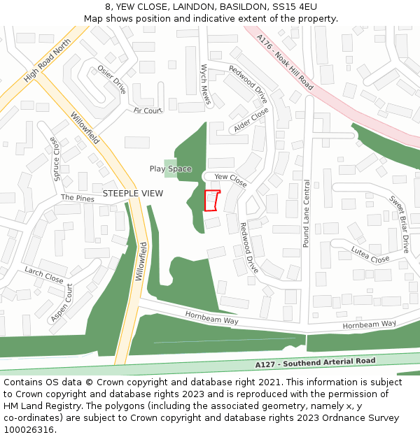 8, YEW CLOSE, LAINDON, BASILDON, SS15 4EU: Location map and indicative extent of plot