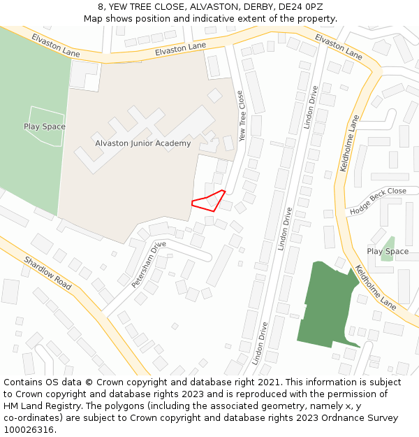 8, YEW TREE CLOSE, ALVASTON, DERBY, DE24 0PZ: Location map and indicative extent of plot