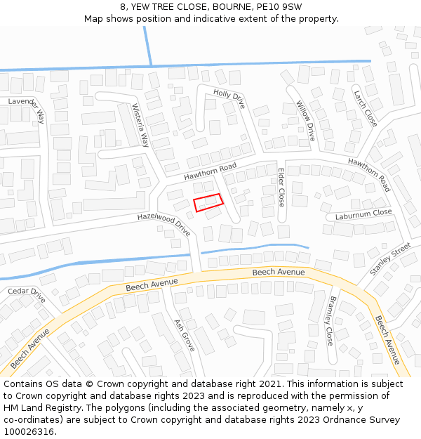 8, YEW TREE CLOSE, BOURNE, PE10 9SW: Location map and indicative extent of plot