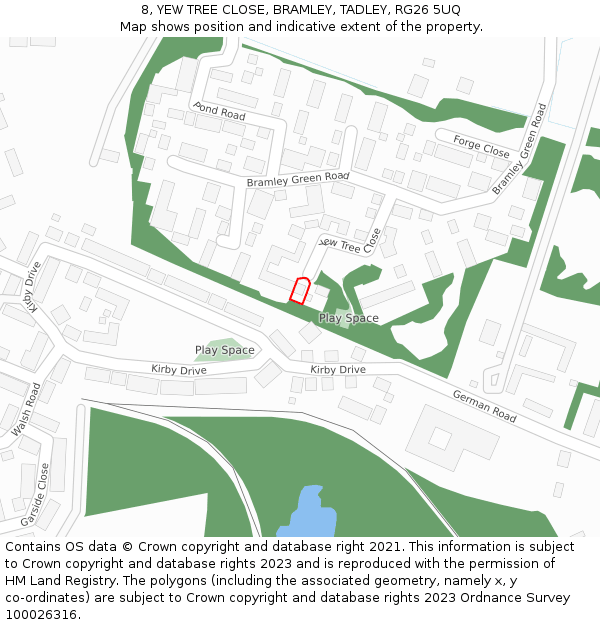8, YEW TREE CLOSE, BRAMLEY, TADLEY, RG26 5UQ: Location map and indicative extent of plot