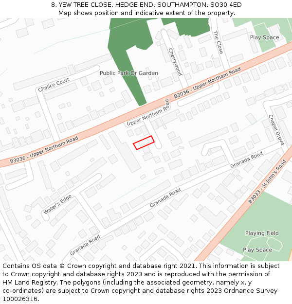 8, YEW TREE CLOSE, HEDGE END, SOUTHAMPTON, SO30 4ED: Location map and indicative extent of plot