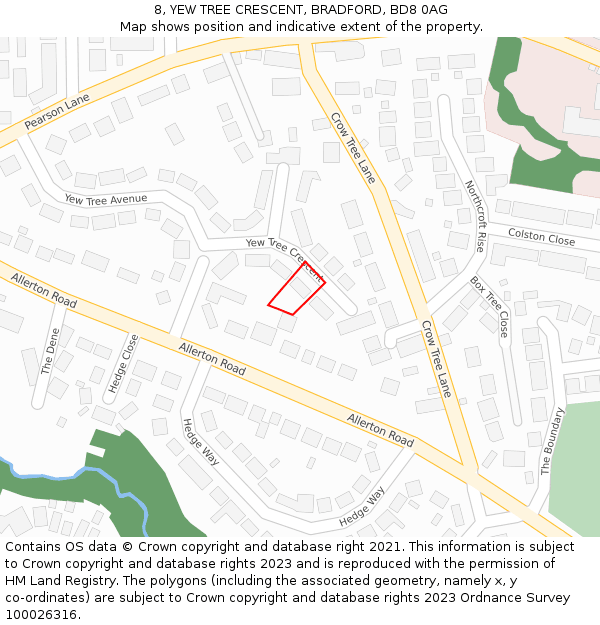 8, YEW TREE CRESCENT, BRADFORD, BD8 0AG: Location map and indicative extent of plot