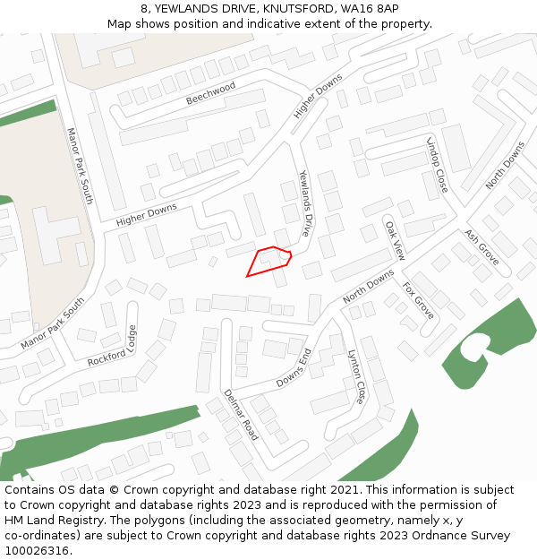 8, YEWLANDS DRIVE, KNUTSFORD, WA16 8AP: Location map and indicative extent of plot