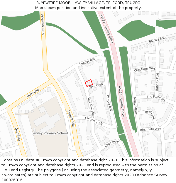 8, YEWTREE MOOR, LAWLEY VILLAGE, TELFORD, TF4 2FG: Location map and indicative extent of plot