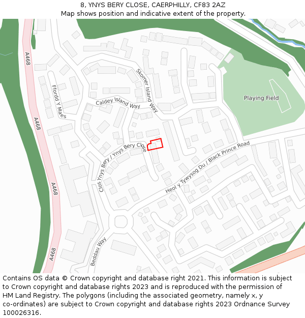 8, YNYS BERY CLOSE, CAERPHILLY, CF83 2AZ: Location map and indicative extent of plot