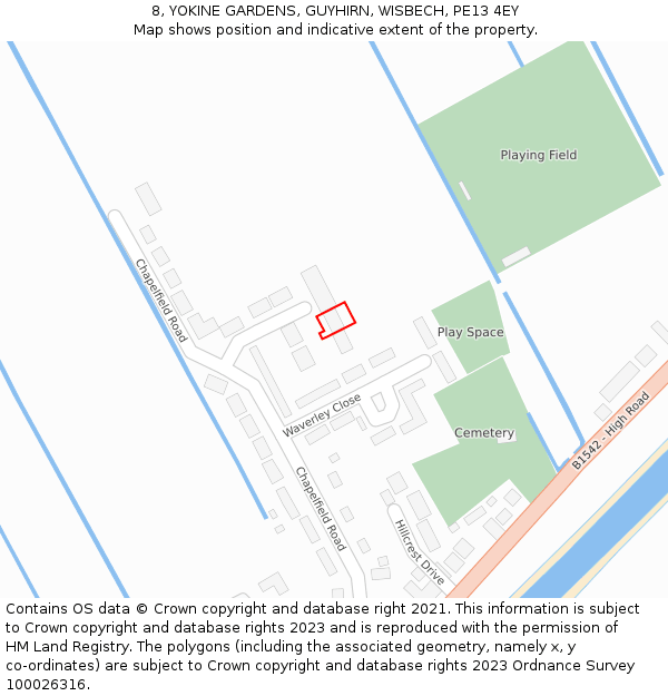 8, YOKINE GARDENS, GUYHIRN, WISBECH, PE13 4EY: Location map and indicative extent of plot