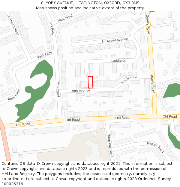 8, YORK AVENUE, HEADINGTON, OXFORD, OX3 8NS: Location map and indicative extent of plot