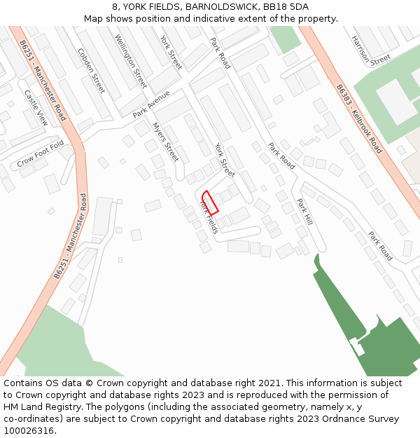 8, YORK FIELDS, BARNOLDSWICK, BB18 5DA: Location map and indicative extent of plot