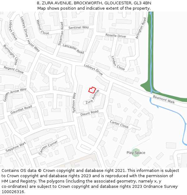 8, ZURA AVENUE, BROCKWORTH, GLOUCESTER, GL3 4BN: Location map and indicative extent of plot