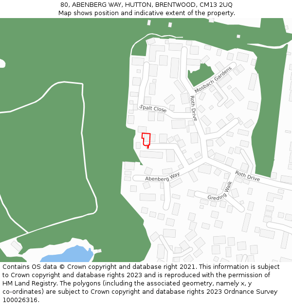 80, ABENBERG WAY, HUTTON, BRENTWOOD, CM13 2UQ: Location map and indicative extent of plot