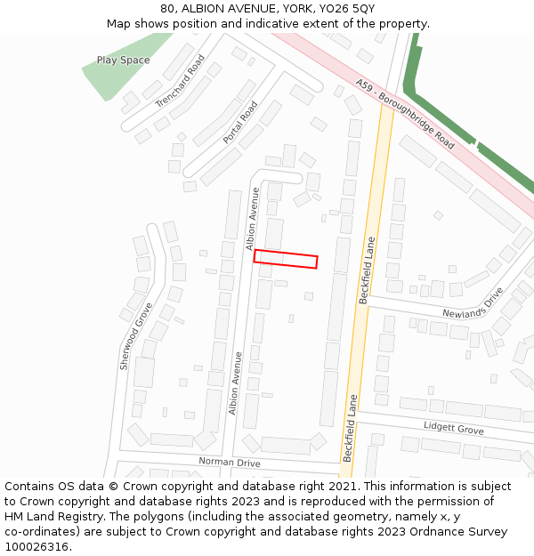 80, ALBION AVENUE, YORK, YO26 5QY: Location map and indicative extent of plot