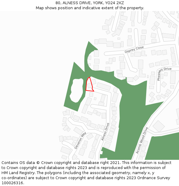 80, ALNESS DRIVE, YORK, YO24 2XZ: Location map and indicative extent of plot