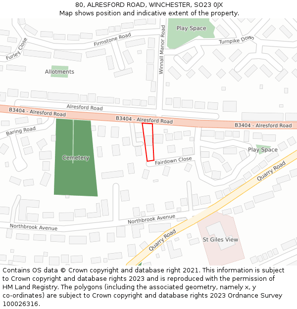 80, ALRESFORD ROAD, WINCHESTER, SO23 0JX: Location map and indicative extent of plot