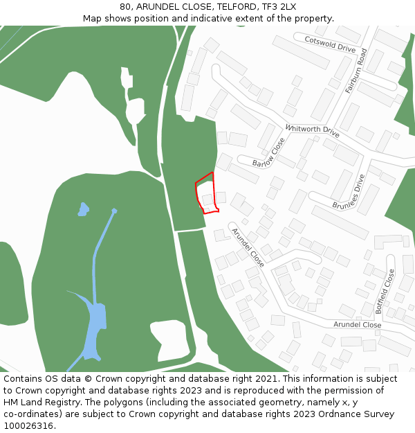 80, ARUNDEL CLOSE, TELFORD, TF3 2LX: Location map and indicative extent of plot