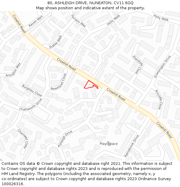 80, ASHLEIGH DRIVE, NUNEATON, CV11 6GQ: Location map and indicative extent of plot