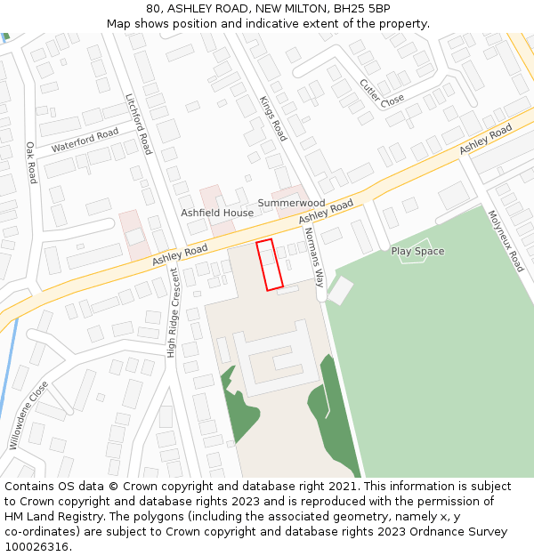 80, ASHLEY ROAD, NEW MILTON, BH25 5BP: Location map and indicative extent of plot