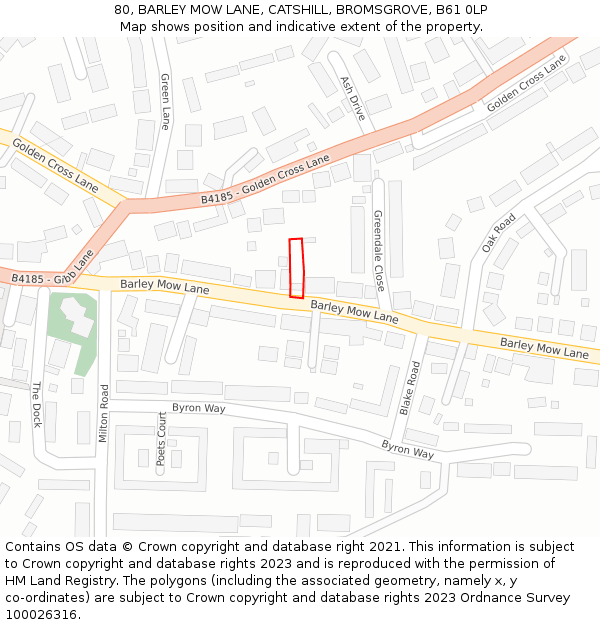 80, BARLEY MOW LANE, CATSHILL, BROMSGROVE, B61 0LP: Location map and indicative extent of plot