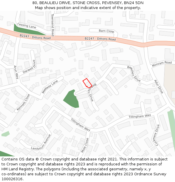 80, BEAULIEU DRIVE, STONE CROSS, PEVENSEY, BN24 5DN: Location map and indicative extent of plot