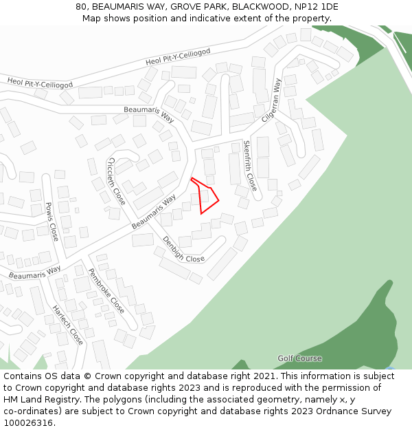 80, BEAUMARIS WAY, GROVE PARK, BLACKWOOD, NP12 1DE: Location map and indicative extent of plot