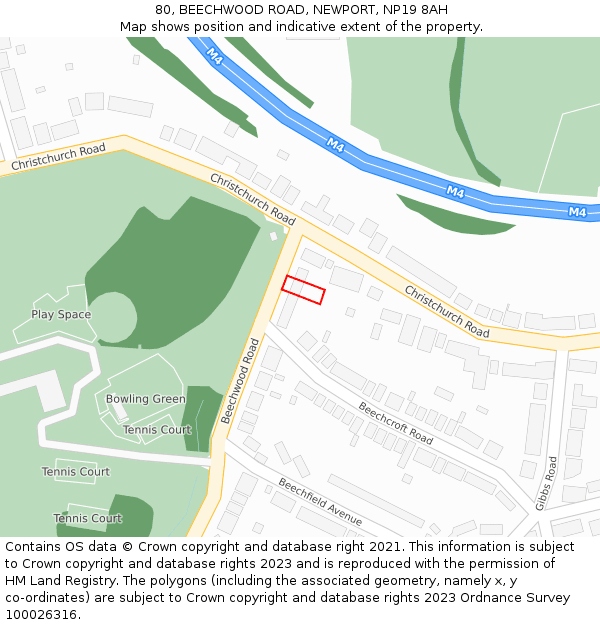 80, BEECHWOOD ROAD, NEWPORT, NP19 8AH: Location map and indicative extent of plot