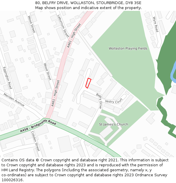 80, BELFRY DRIVE, WOLLASTON, STOURBRIDGE, DY8 3SE: Location map and indicative extent of plot