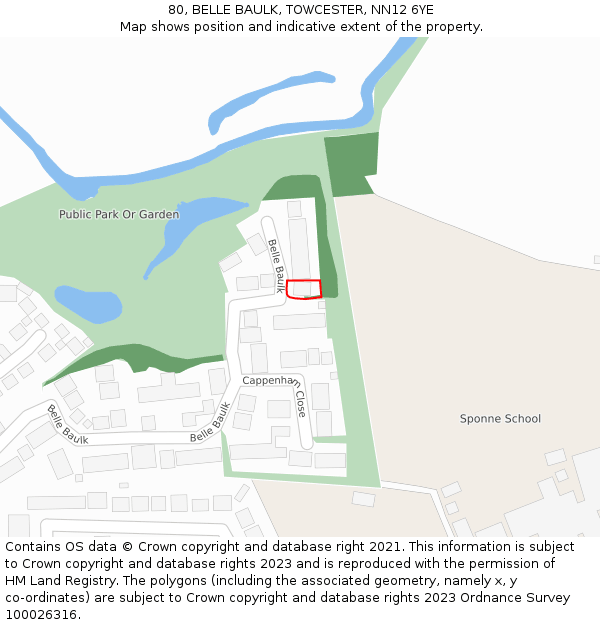 80, BELLE BAULK, TOWCESTER, NN12 6YE: Location map and indicative extent of plot