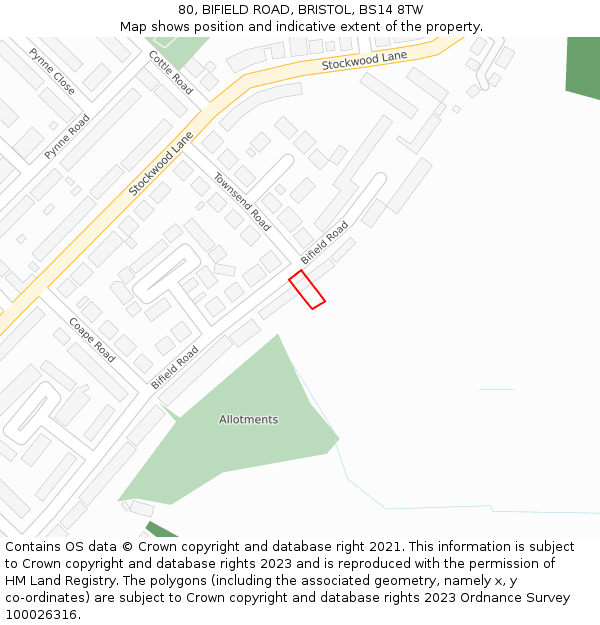 80, BIFIELD ROAD, BRISTOL, BS14 8TW: Location map and indicative extent of plot