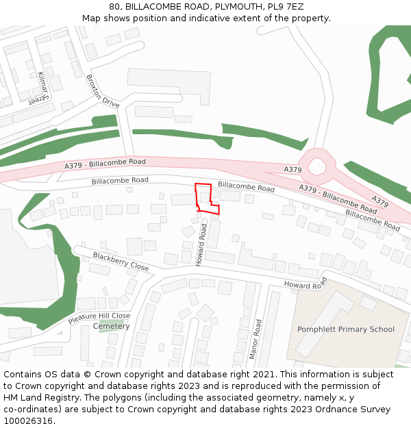 80, BILLACOMBE ROAD, PLYMOUTH, PL9 7EZ: Location map and indicative extent of plot