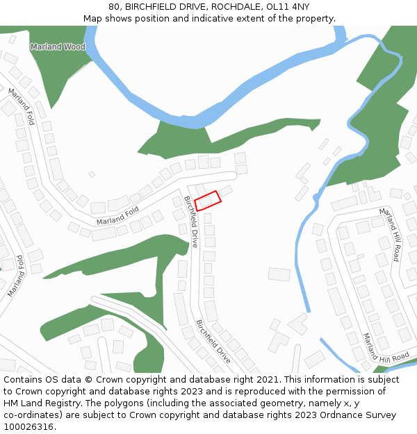 80, BIRCHFIELD DRIVE, ROCHDALE, OL11 4NY: Location map and indicative extent of plot