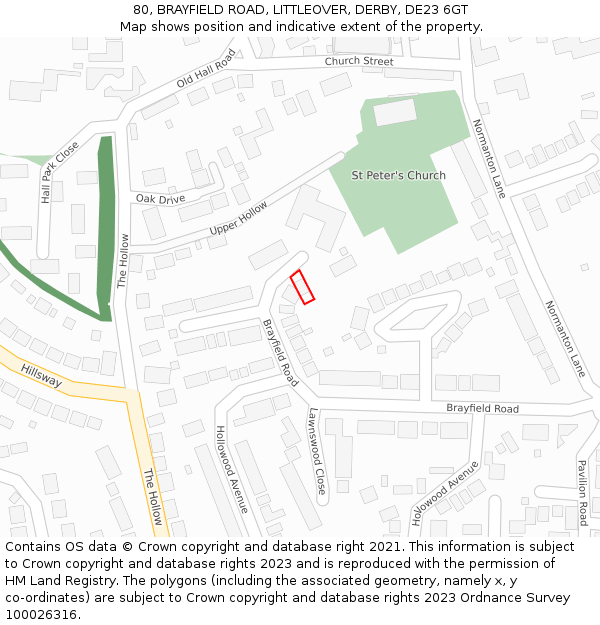 80, BRAYFIELD ROAD, LITTLEOVER, DERBY, DE23 6GT: Location map and indicative extent of plot