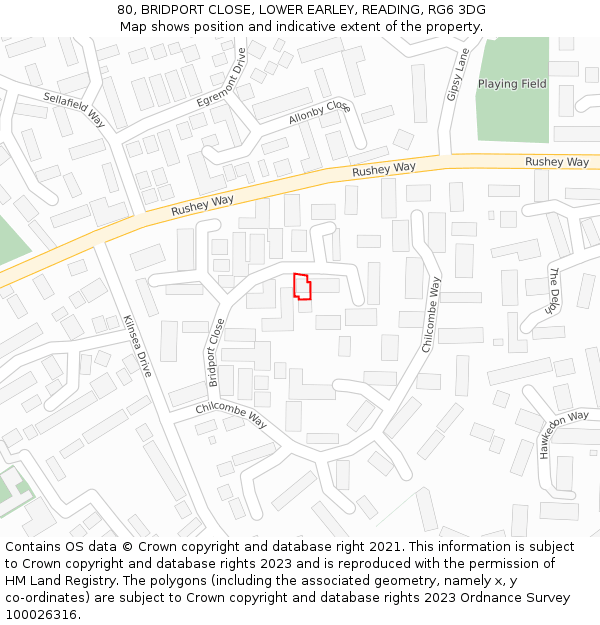 80, BRIDPORT CLOSE, LOWER EARLEY, READING, RG6 3DG: Location map and indicative extent of plot