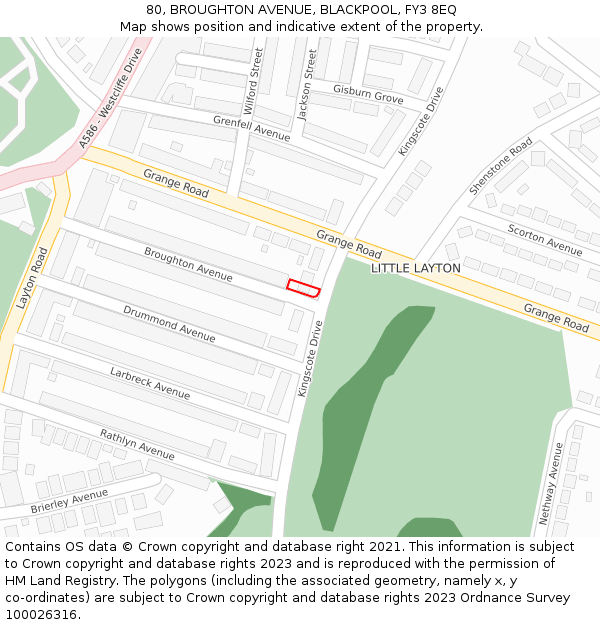 80, BROUGHTON AVENUE, BLACKPOOL, FY3 8EQ: Location map and indicative extent of plot