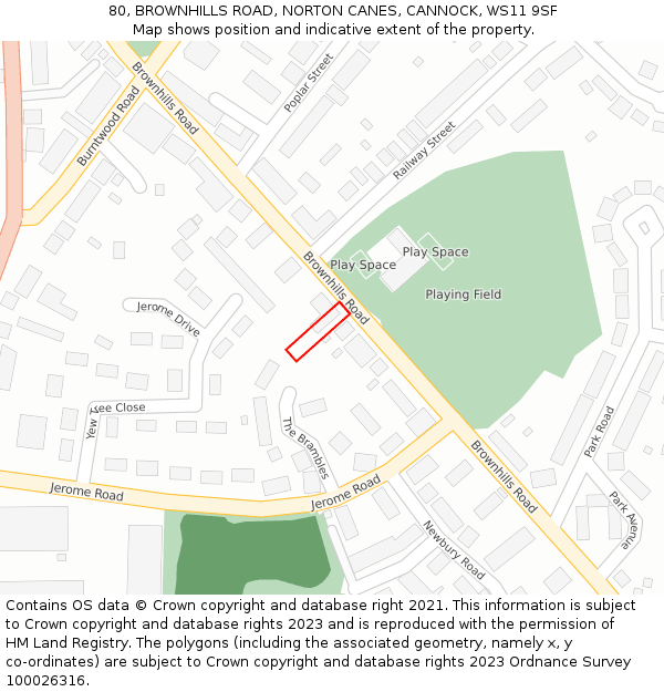 80, BROWNHILLS ROAD, NORTON CANES, CANNOCK, WS11 9SF: Location map and indicative extent of plot