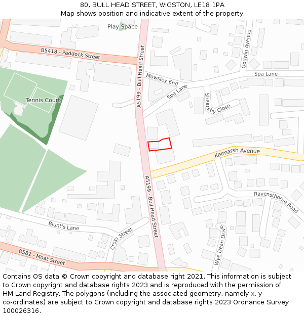 80, BULL HEAD STREET, WIGSTON, LE18 1PA: Location map and indicative extent of plot