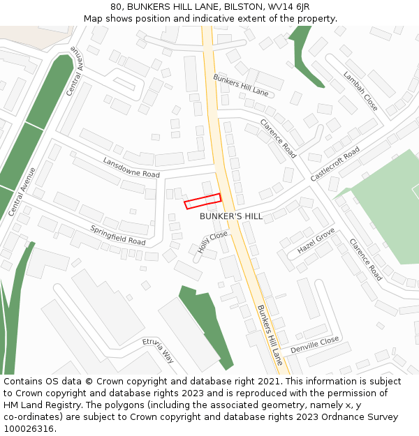 80, BUNKERS HILL LANE, BILSTON, WV14 6JR: Location map and indicative extent of plot