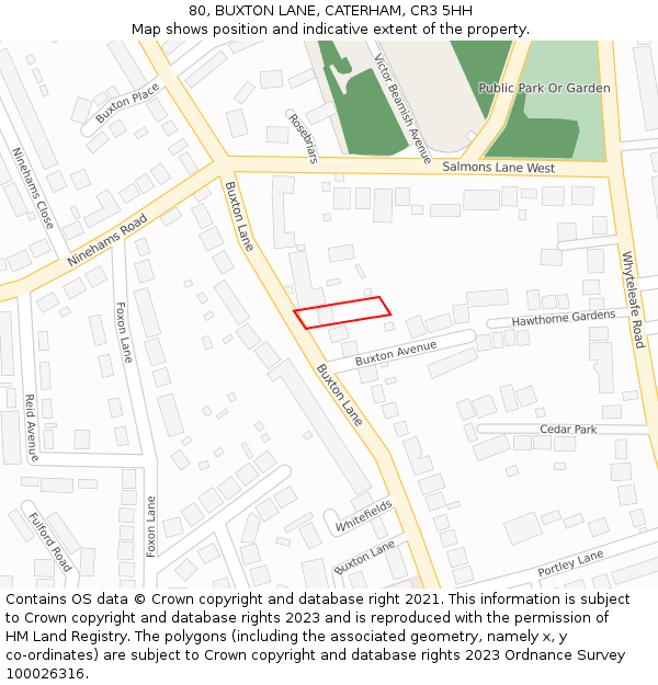 80, BUXTON LANE, CATERHAM, CR3 5HH: Location map and indicative extent of plot