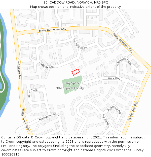 80, CADDOW ROAD, NORWICH, NR5 9PQ: Location map and indicative extent of plot