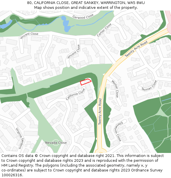 80, CALIFORNIA CLOSE, GREAT SANKEY, WARRINGTON, WA5 8WU: Location map and indicative extent of plot