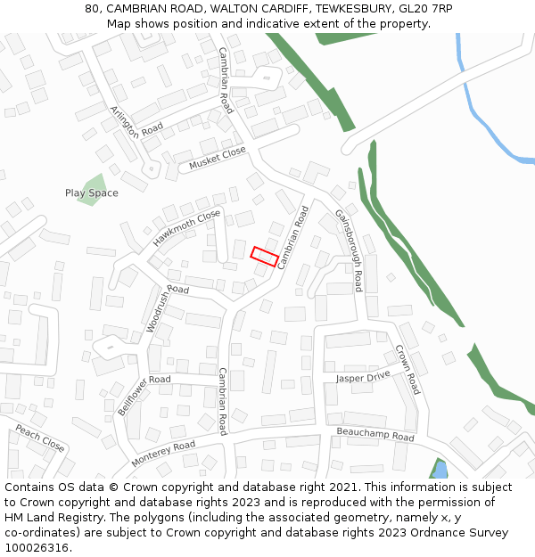 80, CAMBRIAN ROAD, WALTON CARDIFF, TEWKESBURY, GL20 7RP: Location map and indicative extent of plot