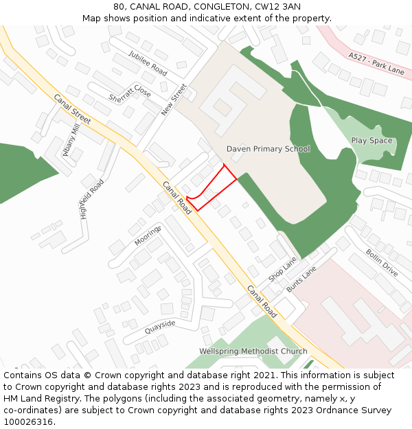 80, CANAL ROAD, CONGLETON, CW12 3AN: Location map and indicative extent of plot