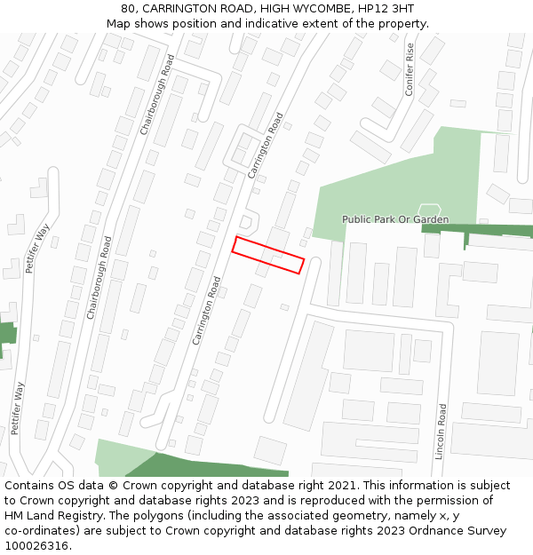 80, CARRINGTON ROAD, HIGH WYCOMBE, HP12 3HT: Location map and indicative extent of plot