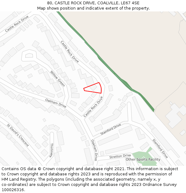 80, CASTLE ROCK DRIVE, COALVILLE, LE67 4SE: Location map and indicative extent of plot