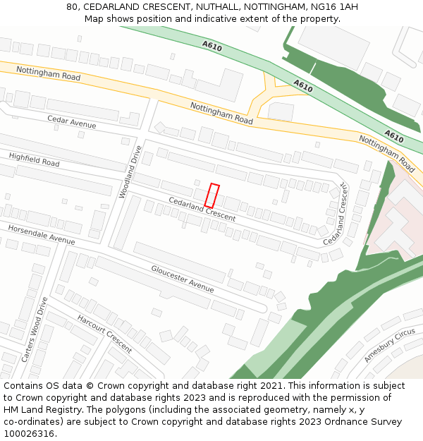 80, CEDARLAND CRESCENT, NUTHALL, NOTTINGHAM, NG16 1AH: Location map and indicative extent of plot