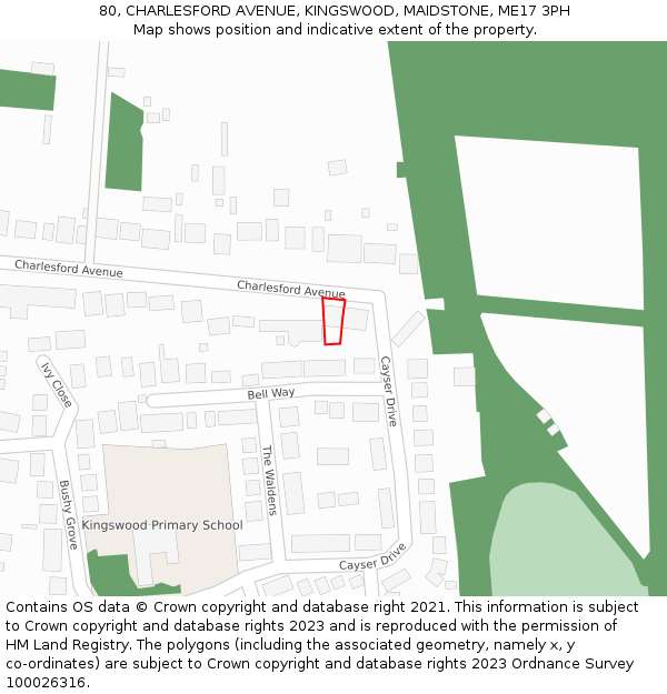 80, CHARLESFORD AVENUE, KINGSWOOD, MAIDSTONE, ME17 3PH: Location map and indicative extent of plot